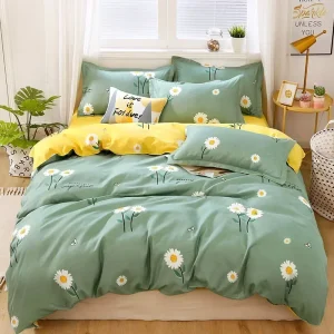 New Fashion Print Queen Size Bedding Set King Size Daisy Printed Duvet Cover Set with Flat Sheets Cozy Durable Bedding Sets