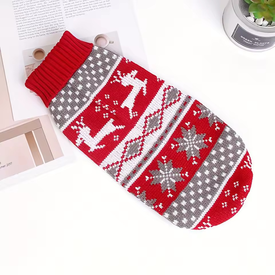 Pet Knitted Sweater – Warm Red New Year Clothes for Dogs & Cats - Image 2