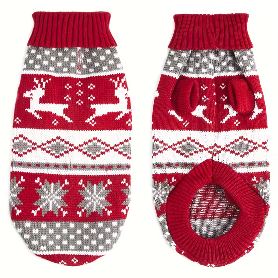 Pet Knitted Sweater – Warm Red New Year Clothes for Dogs & Cats - Image 3