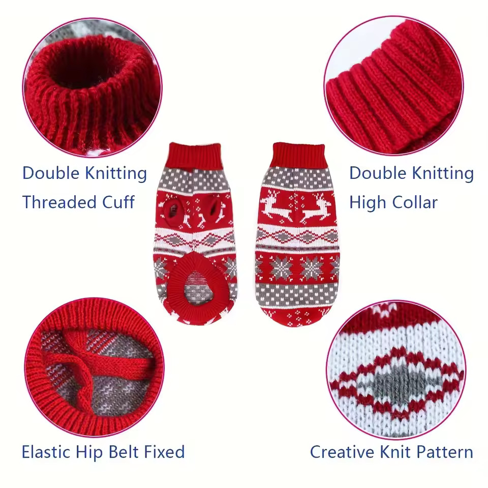 Pet Knitted Sweater – Warm Red New Year Clothes for Dogs & Cats - Image 4